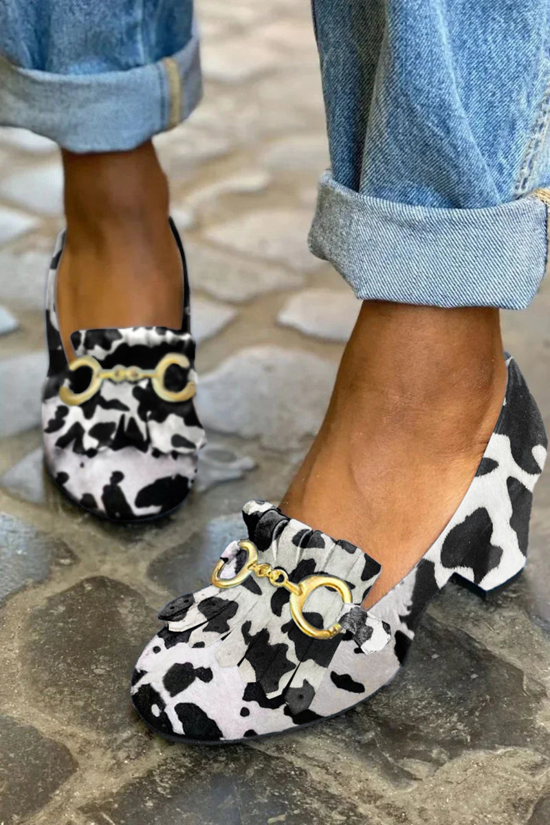 Pumps with Fringed Detail and Gold Buckle
