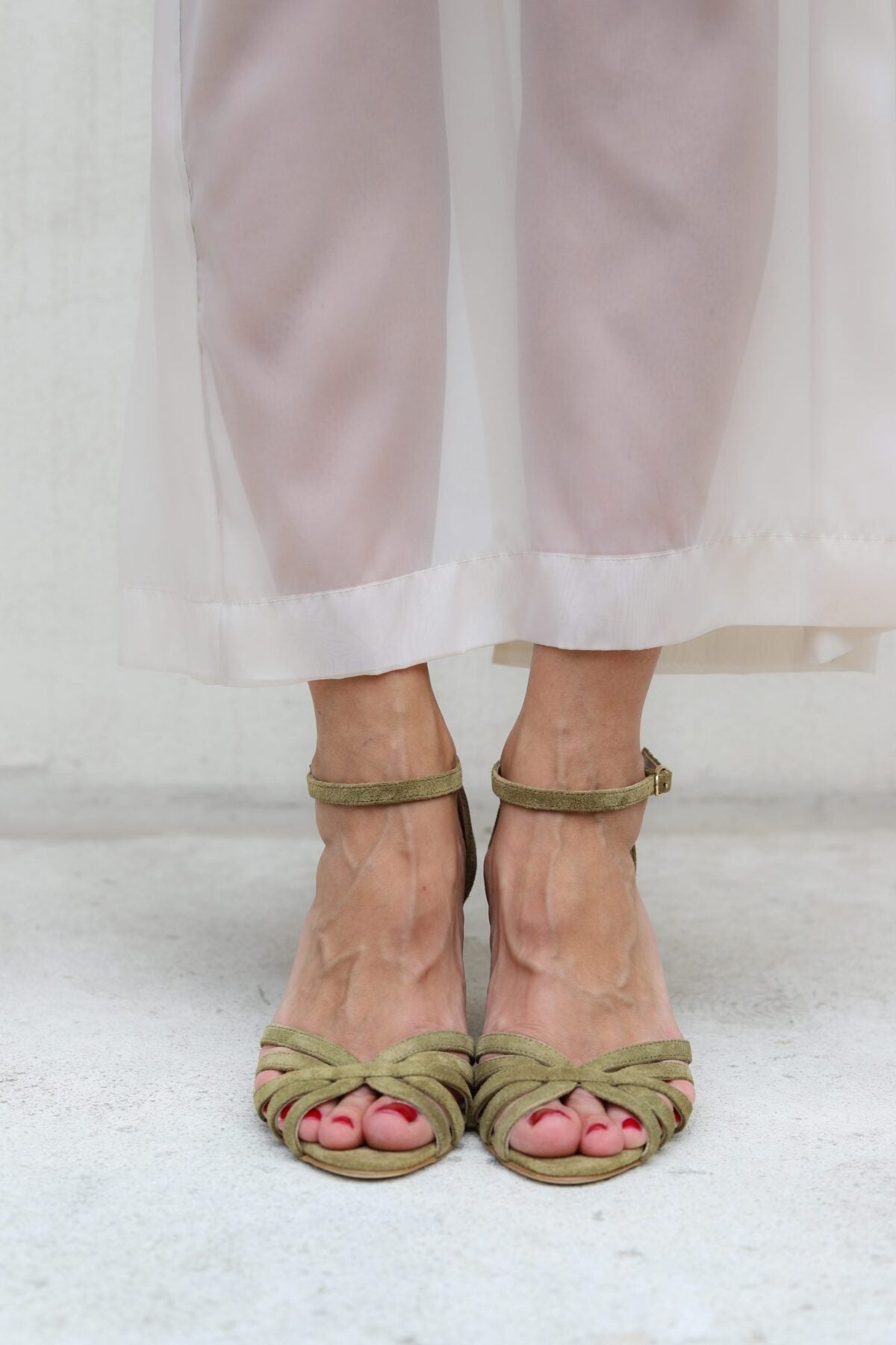 Red Suede Open-Toe Sandals with Crossed Straps