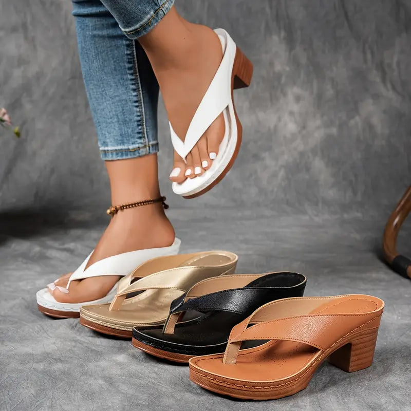 Elegance & Comfort Heeled Toe-Post Sandals