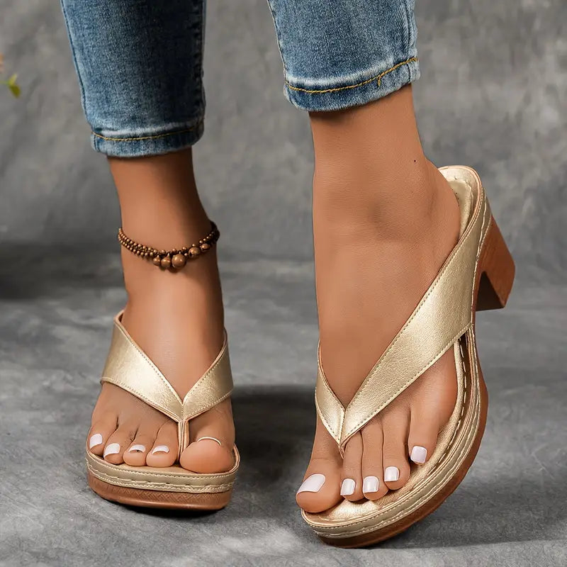 Elegance & Comfort Heeled Toe-Post Sandals