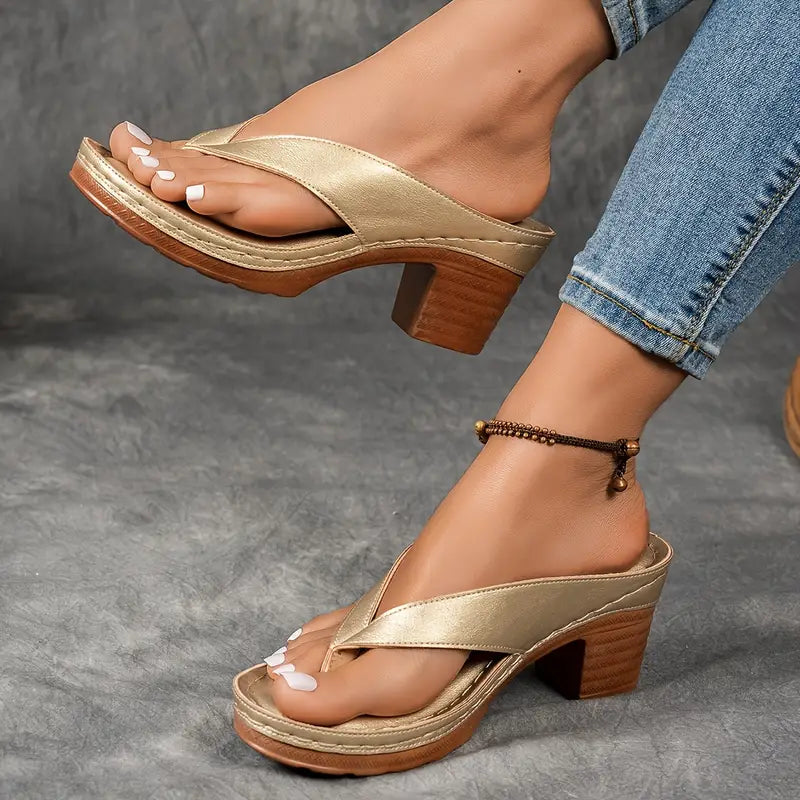 Elegance & Comfort Heeled Toe-Post Sandals