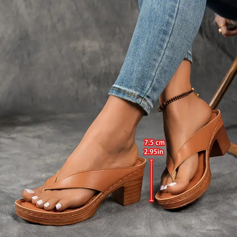 Elegance & Comfort Heeled Toe-Post Sandals