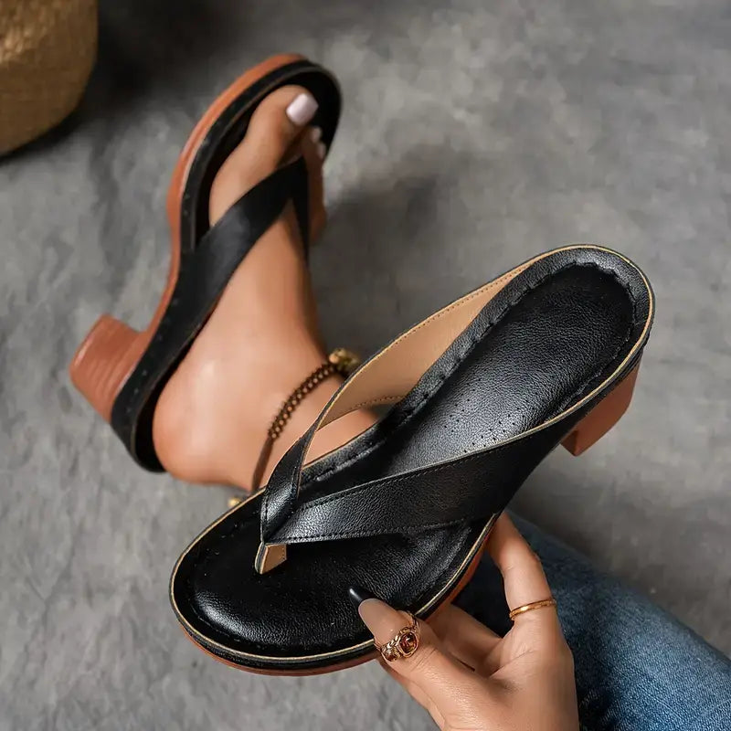 Elegance & Comfort Heeled Toe-Post Sandals