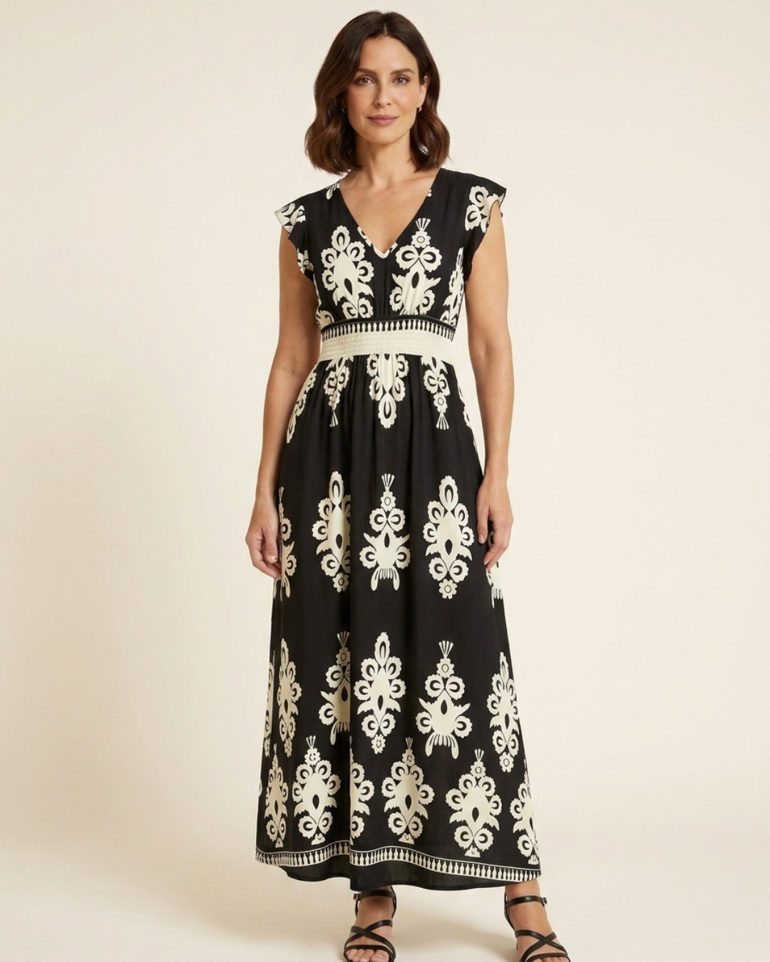 Candela | Baroque Maxi Dress with V-Neck