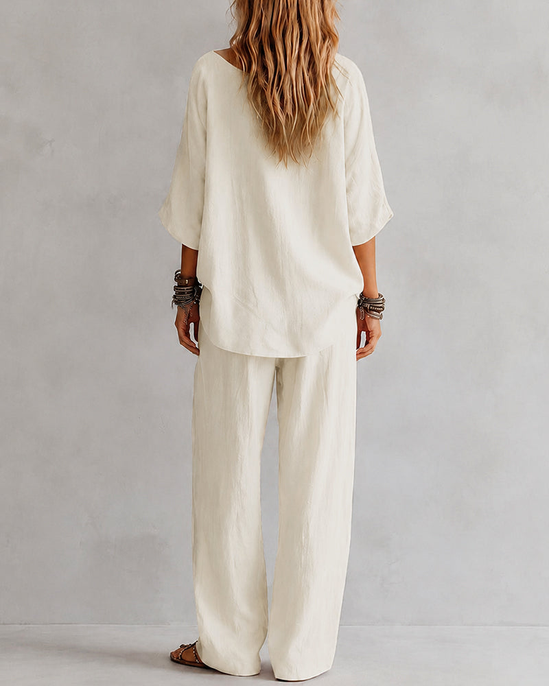 Casual Loose Off-Shoulder Wide-Leg Set