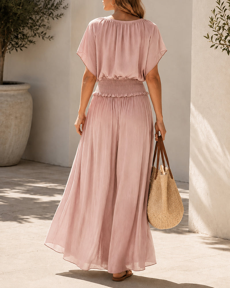 Flowy Short Sleeve Boho Long Dress