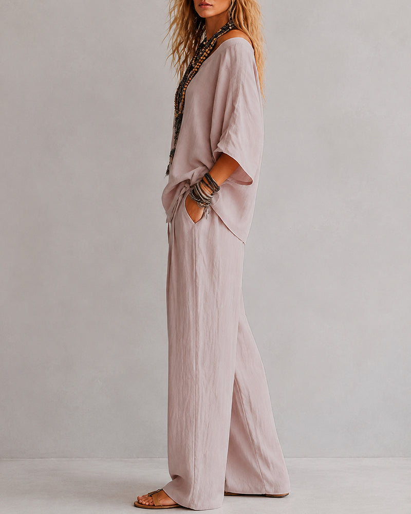 Casual Loose Off-Shoulder Wide-Leg Set