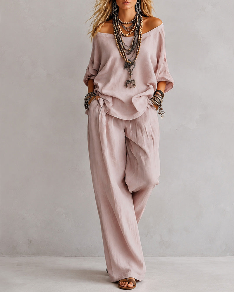 Casual Loose Off-Shoulder Wide-Leg Set
