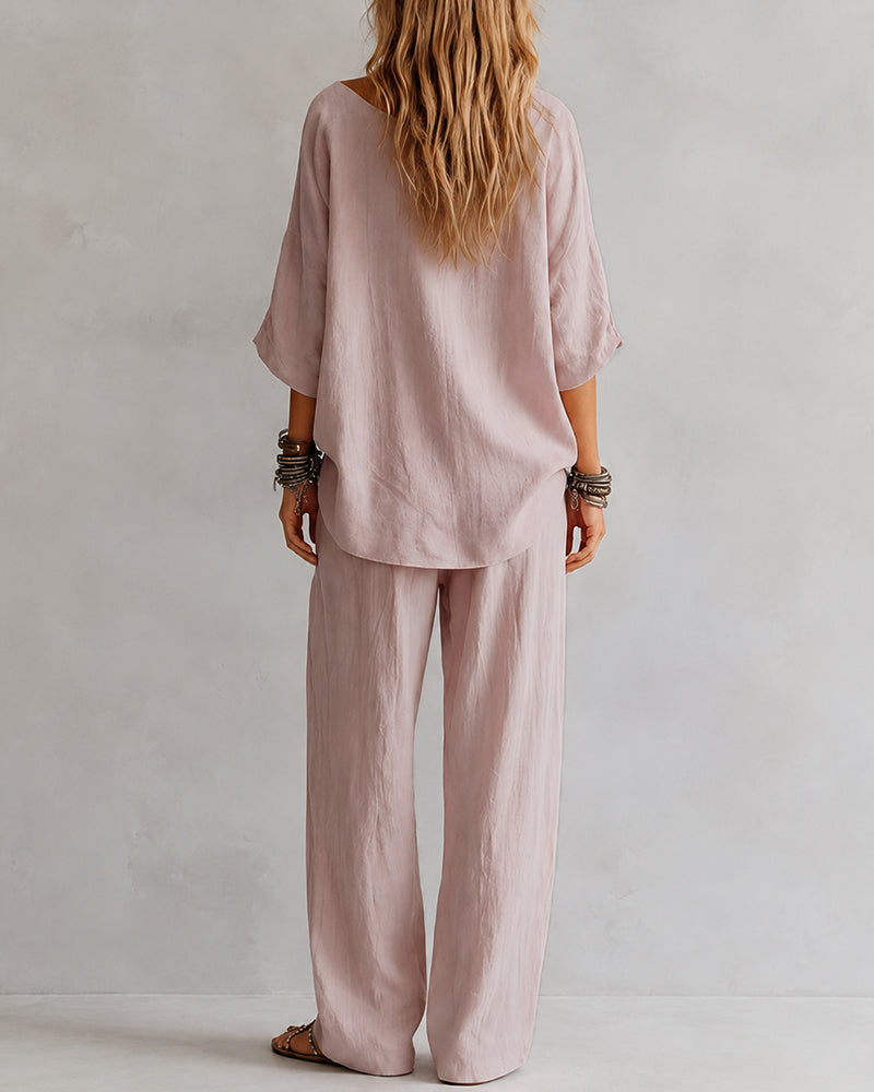 Casual Loose Off-Shoulder Wide-Leg Set