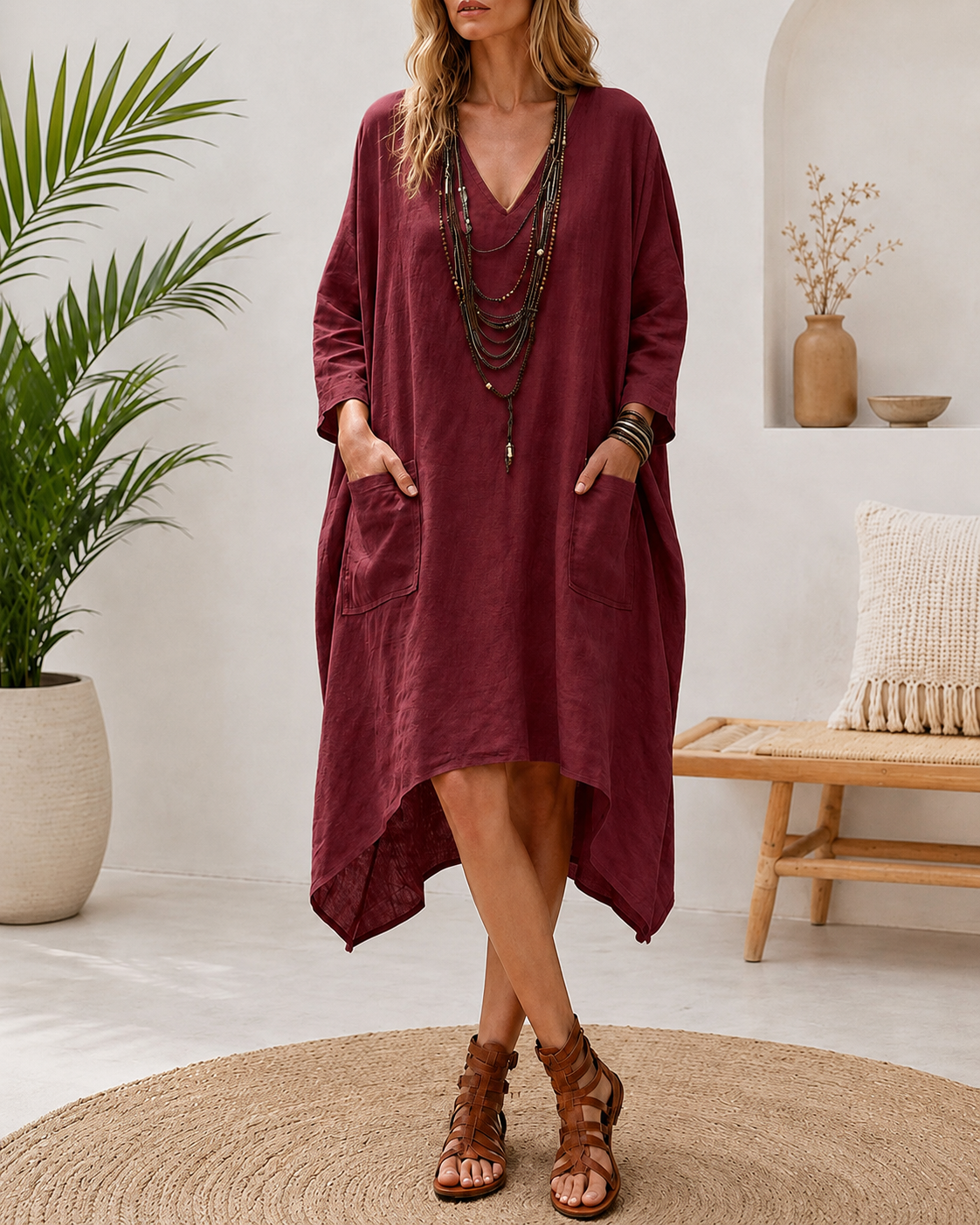 Deep V Irregular Casual Loose Dress