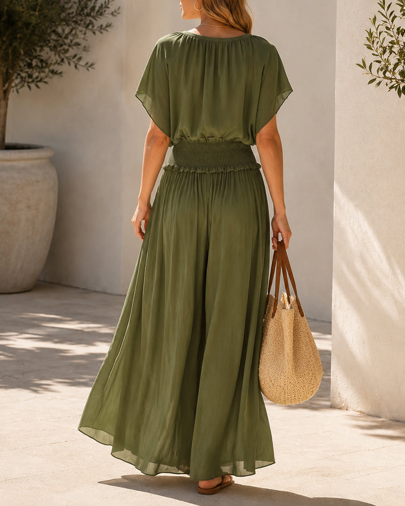 Flowy Short Sleeve Boho Long Dress