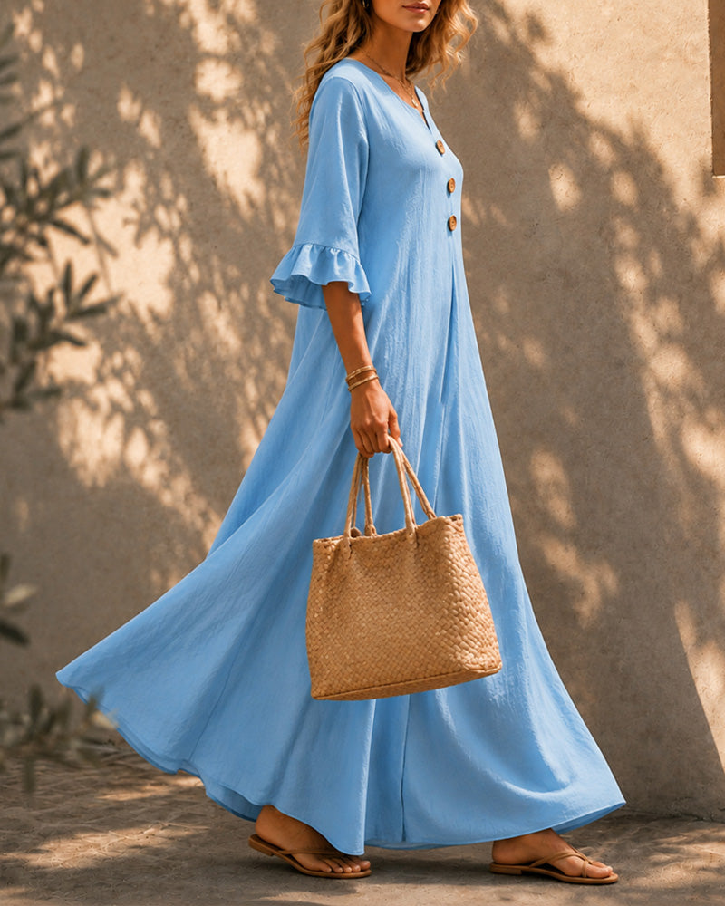 Casual Loose Ruffled Sleeves Long Dress