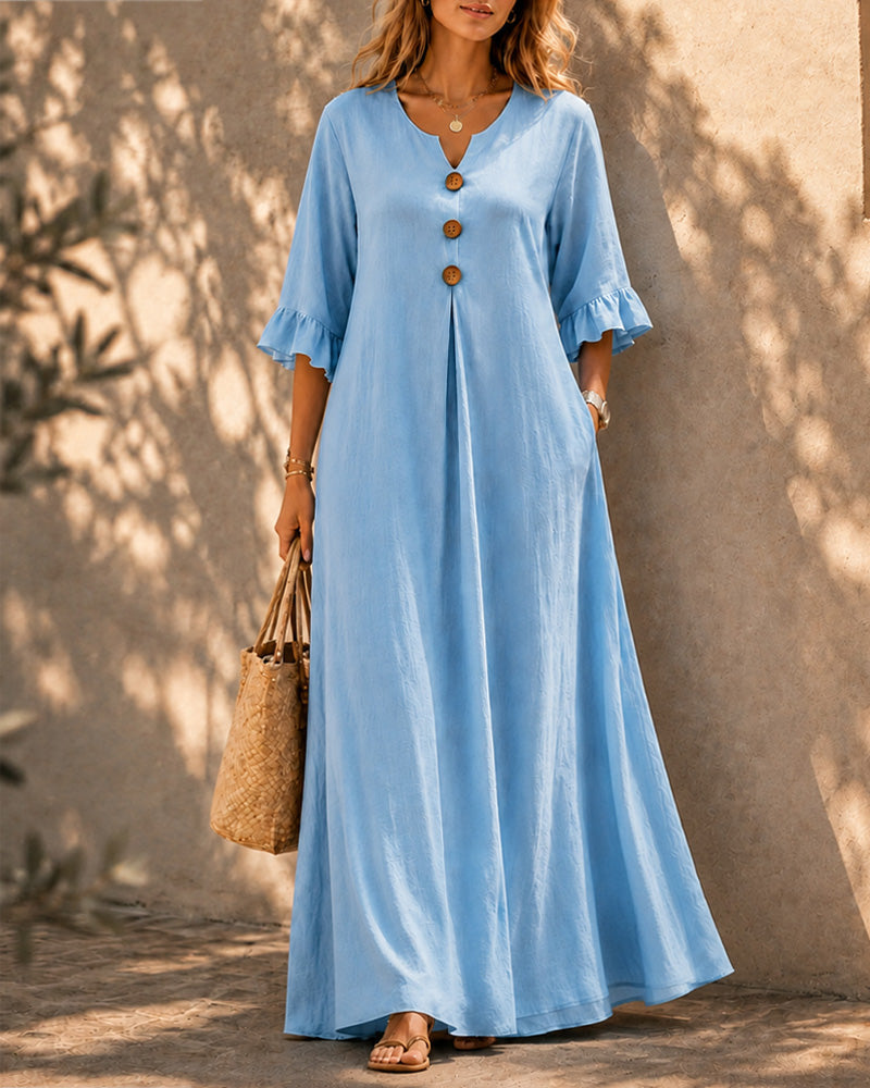 Casual Loose Ruffled Sleeves Long Dress