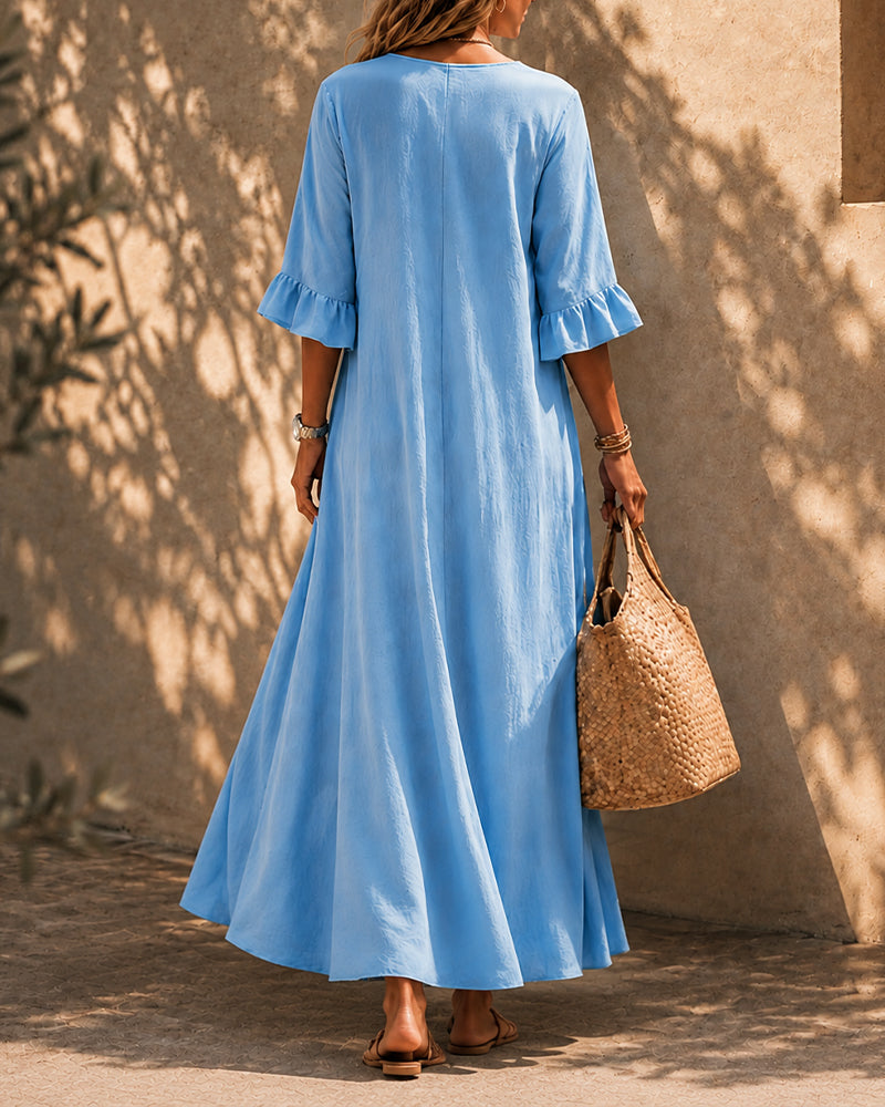 Casual Loose Ruffled Sleeves Long Dress