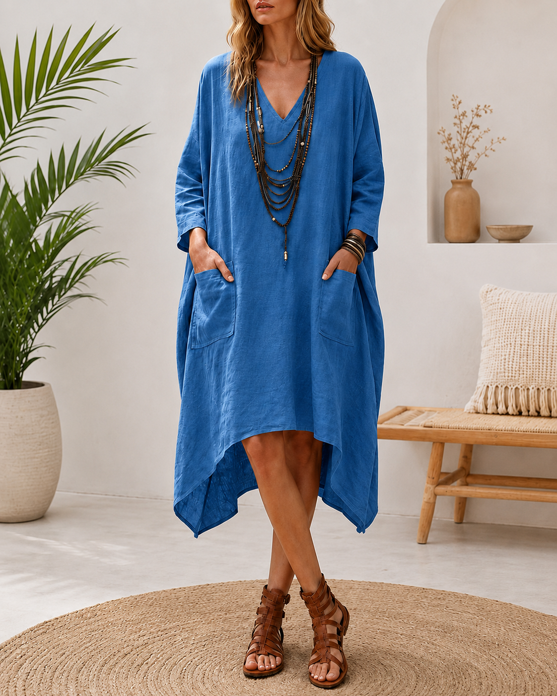 Deep V Irregular Casual Loose Dress