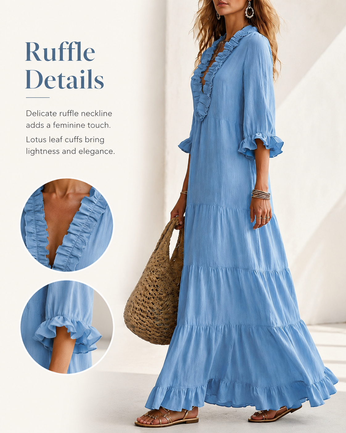 Bohemian Deep V Ruffle Casual Long Dress