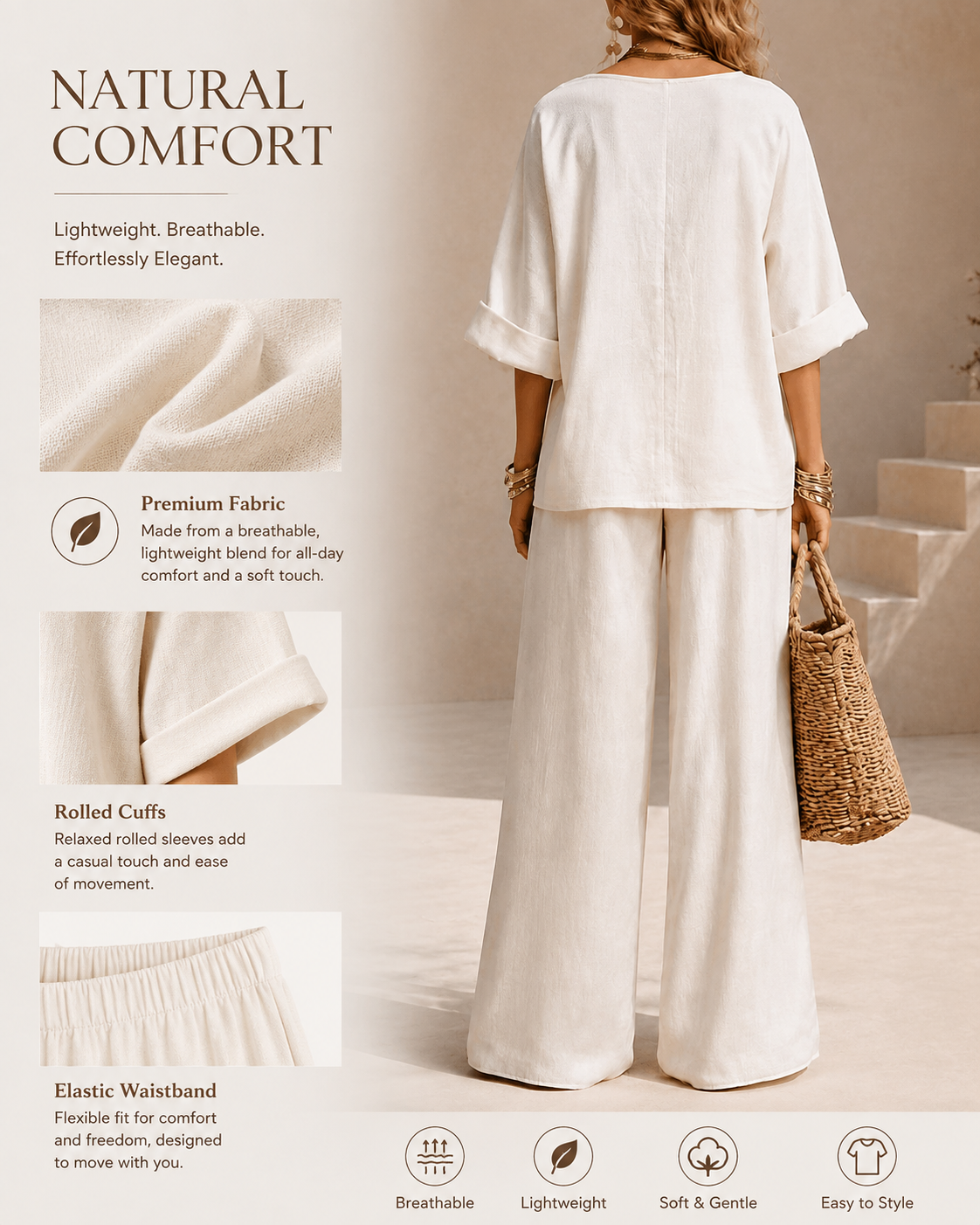 Casual V-Neck Wide Leg Two-Piece Set