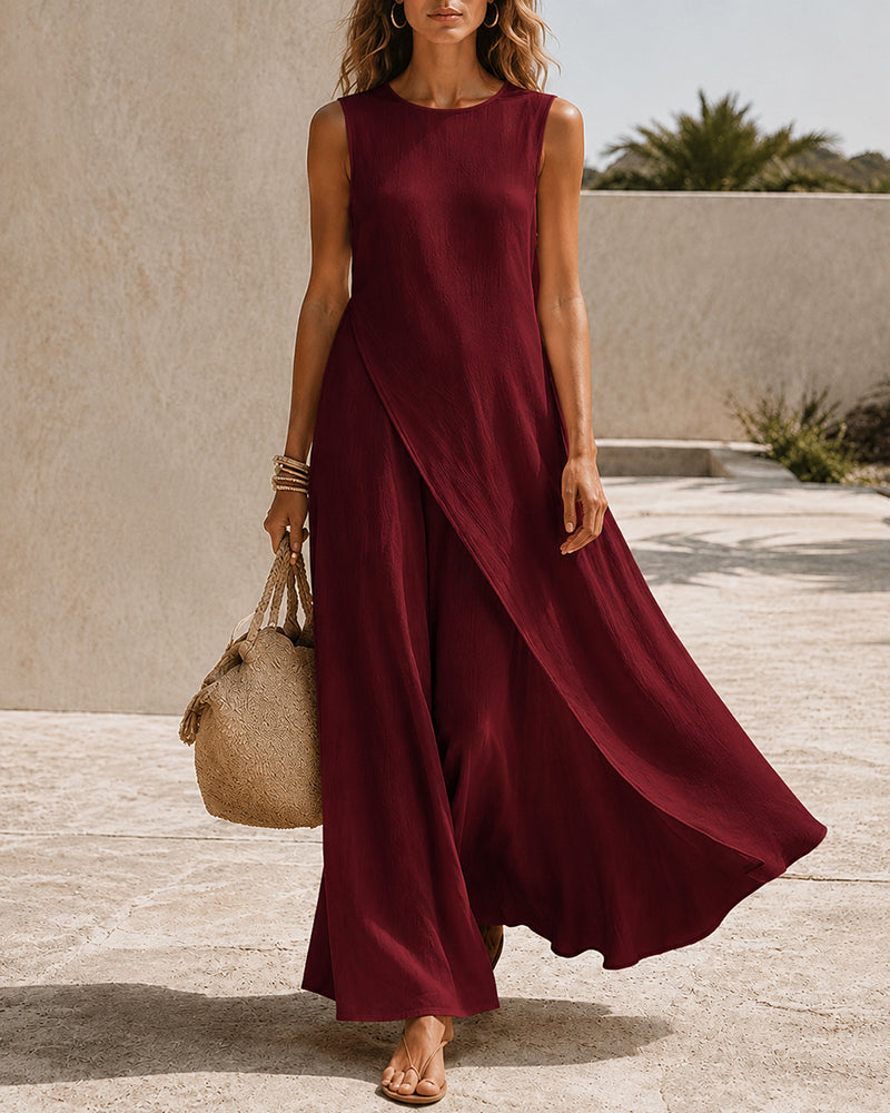 Casual Sleeveless Asymmetrical Hem Long Dress
