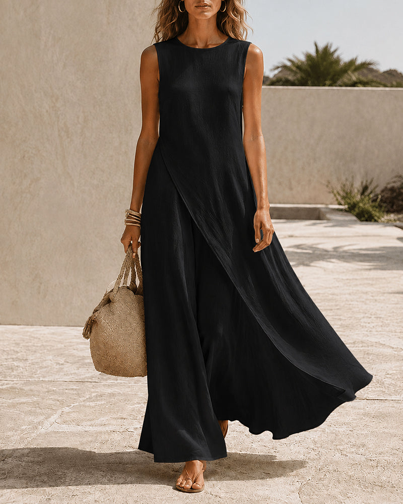 Casual Sleeveless Asymmetrical Hem Long Dress