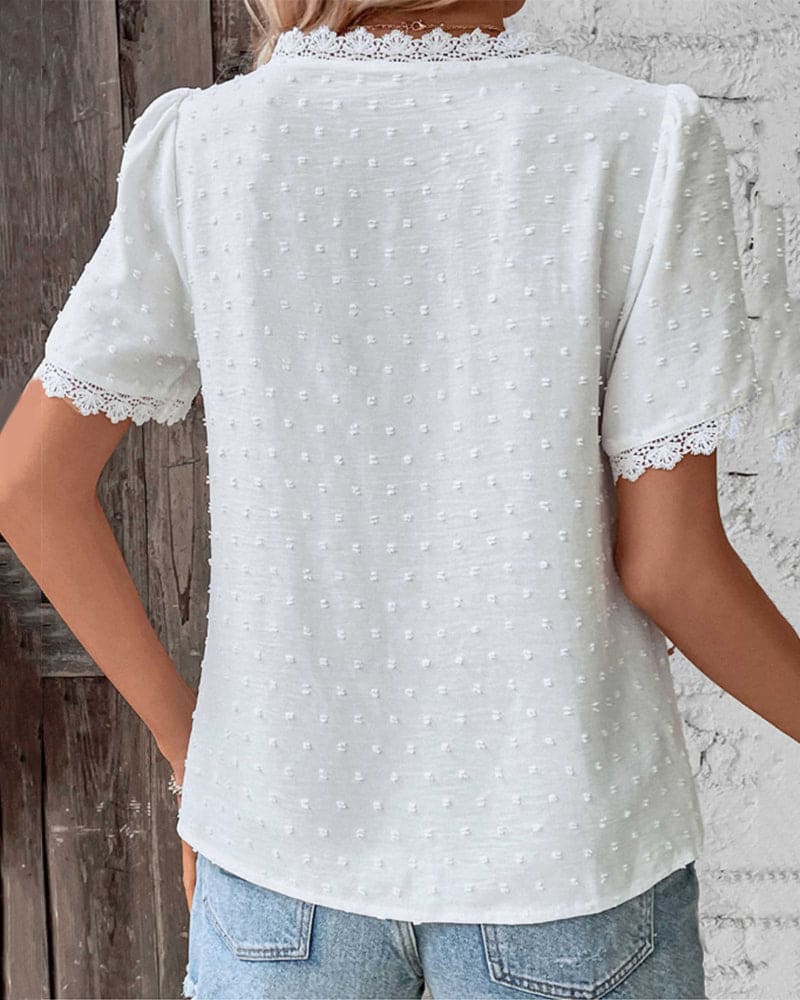 Eloise | White Trim V-Neck Blouse