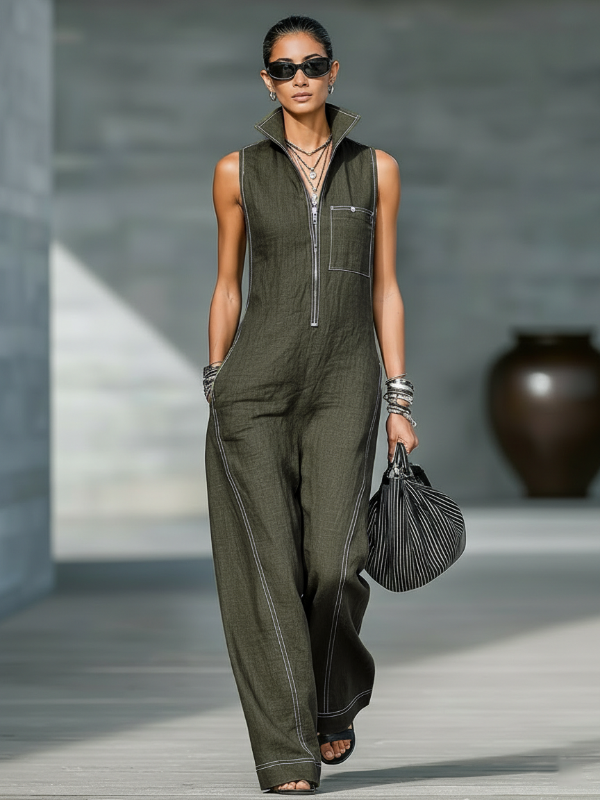 Roberta - Minimalist Sleeveless Jumpsuit with White Trim