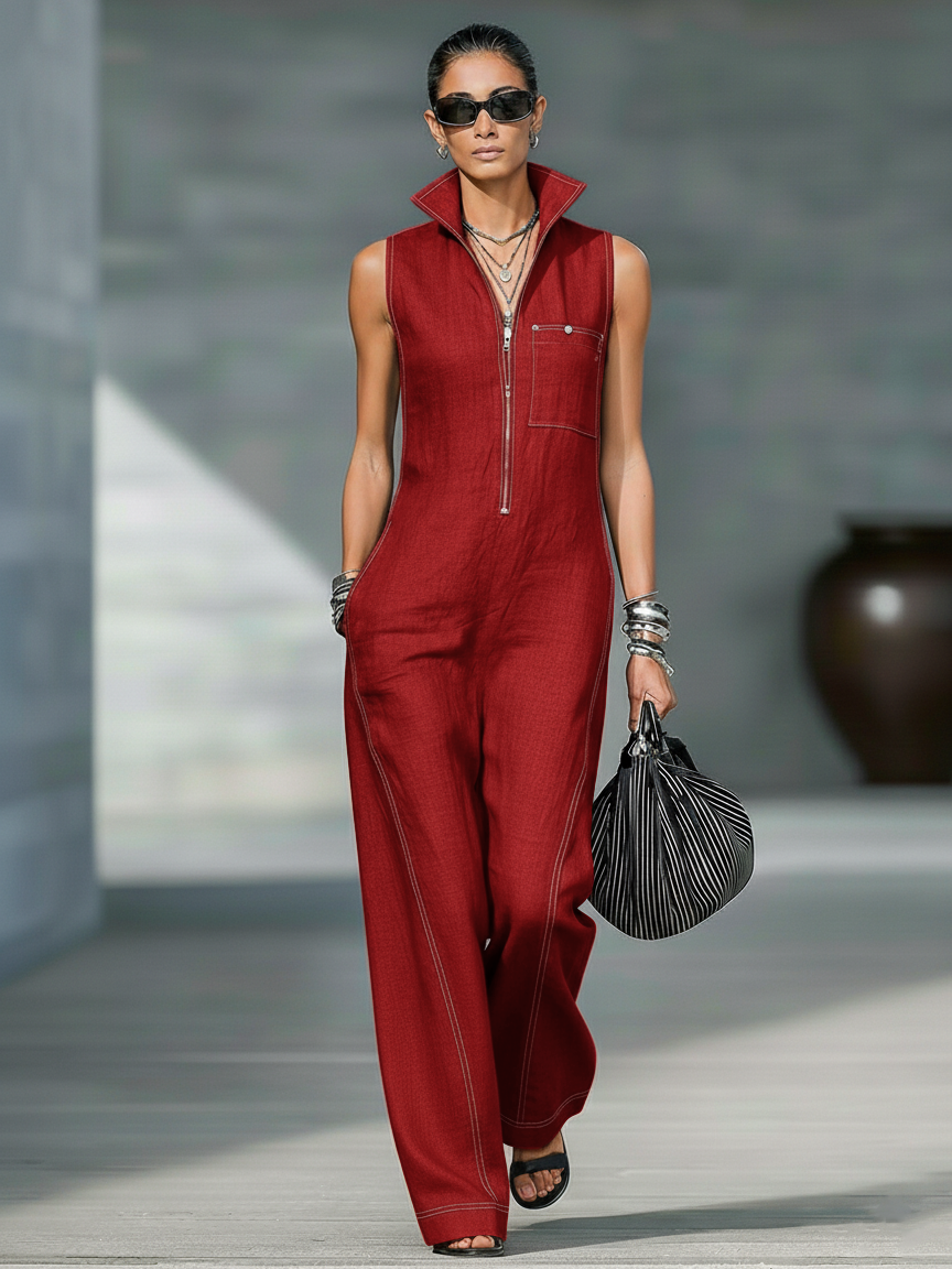 Roberta - Minimalist Sleeveless Jumpsuit with White Trim