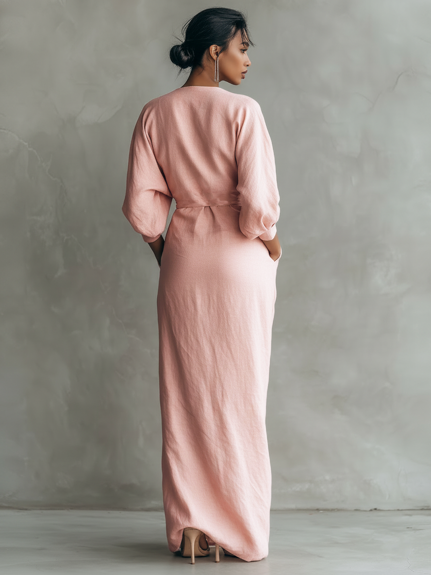 Eleonora - Pink Maxi Dress with V-Neck