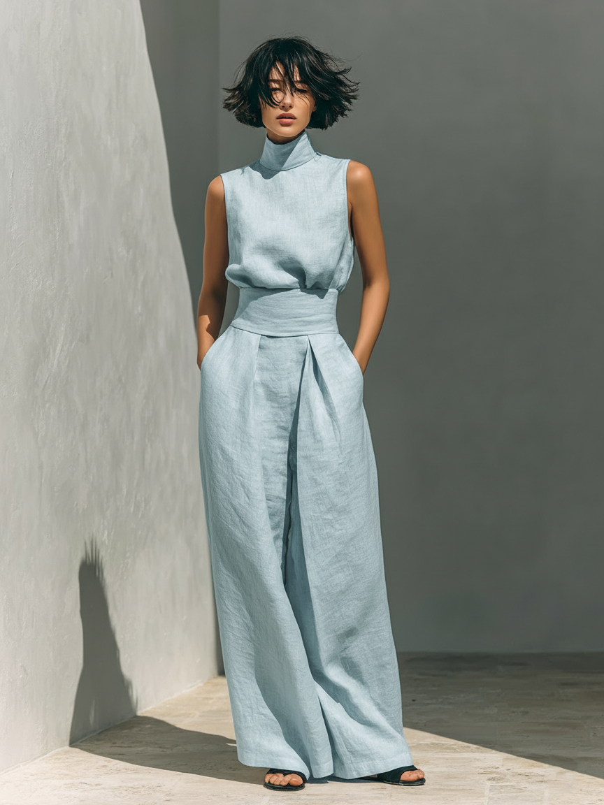 Venancia™ | Minimalist Top and Wide Leg Trousers Set