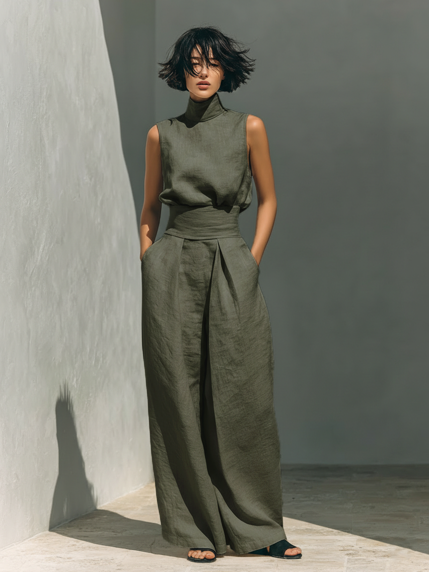 Venancia™ | Minimalist Top and Wide Leg Trousers Set
