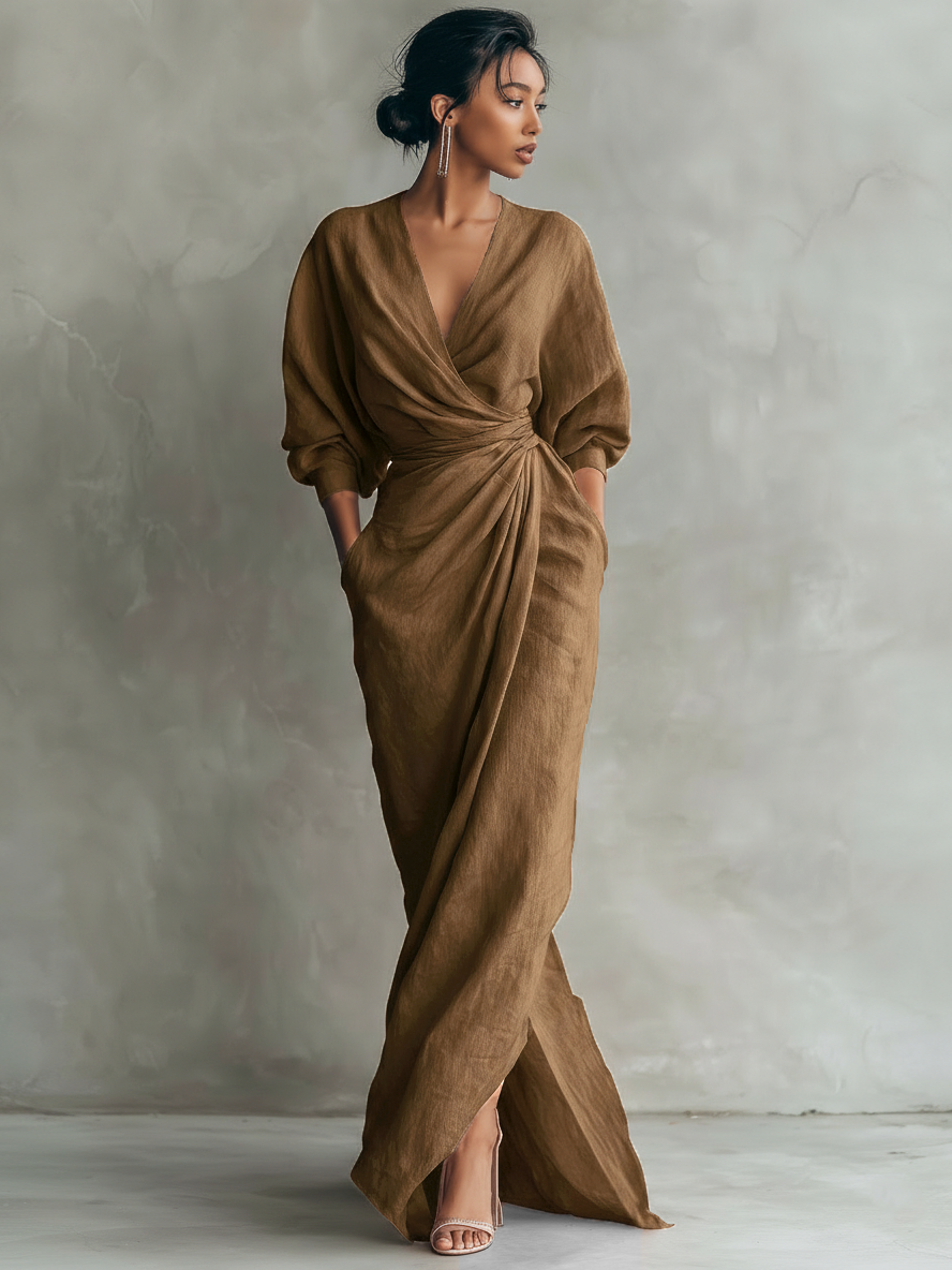 Eleonora - Pink Maxi Dress with V-Neck