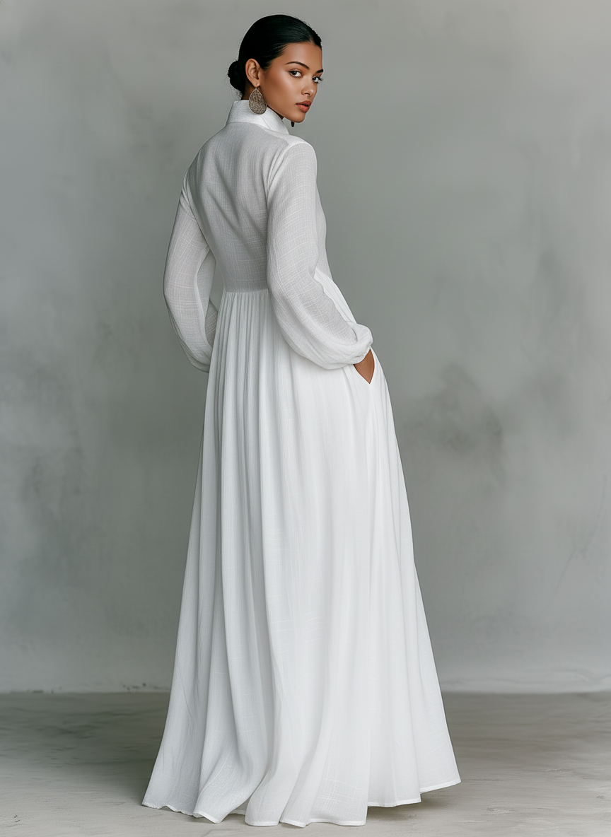 Marta - Maxi Dress with Patchwork Details and High Collar