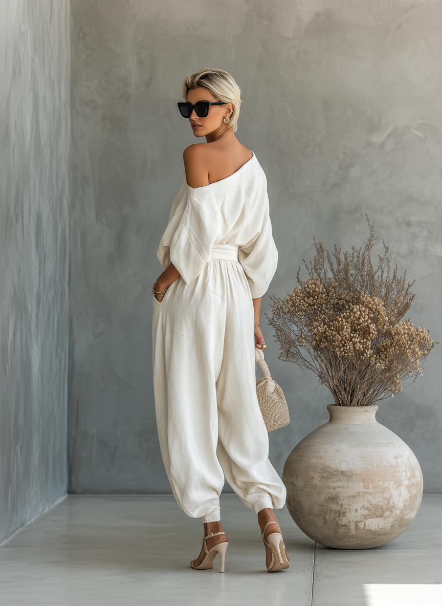 Paola - Off-Shoulder Set with Tapered Trousers