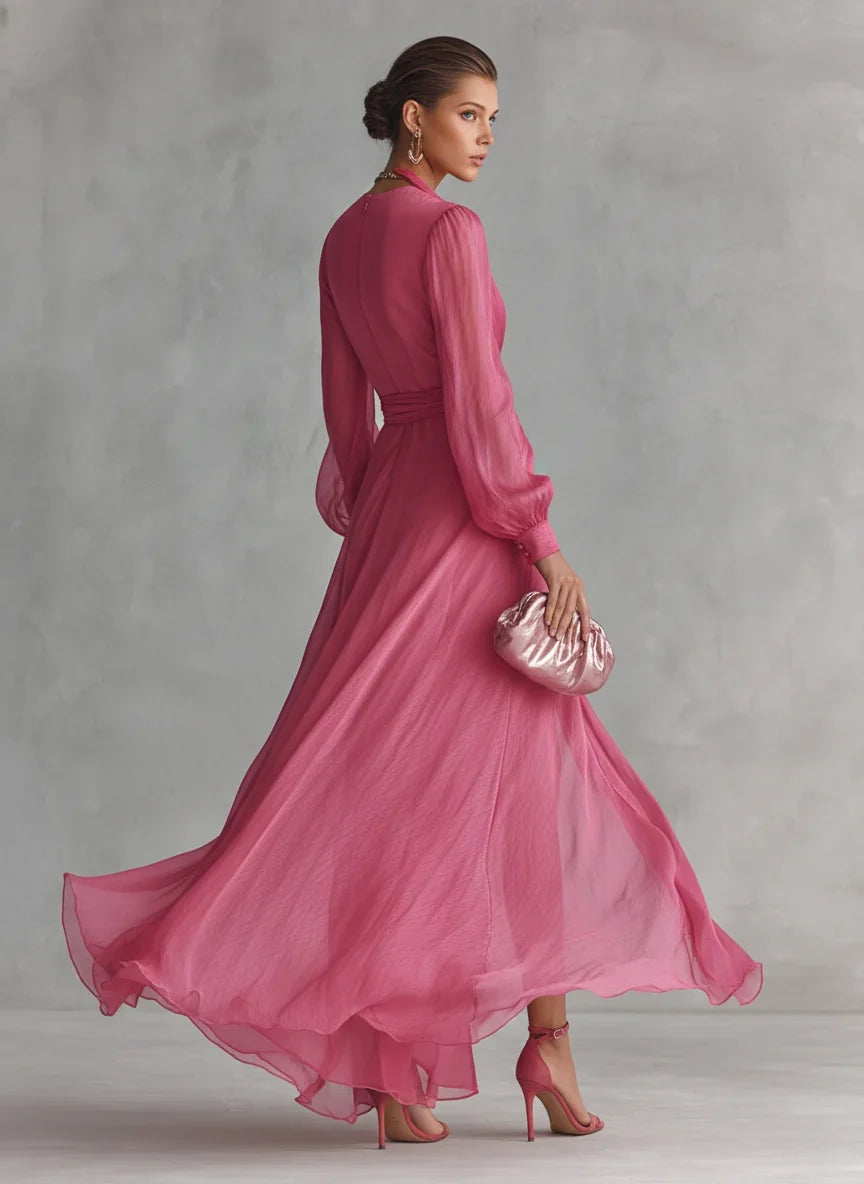 Gloria Maxi Dress in Chiffon with V-Neck