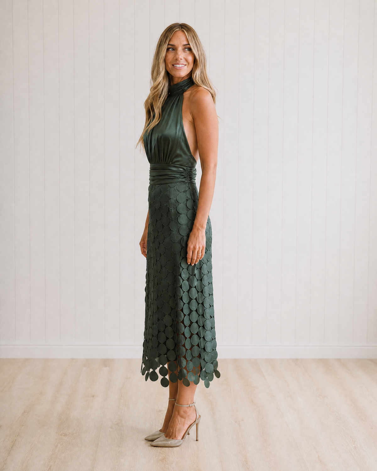 Celine Elegant Halter Midi Dress for Ceremonies