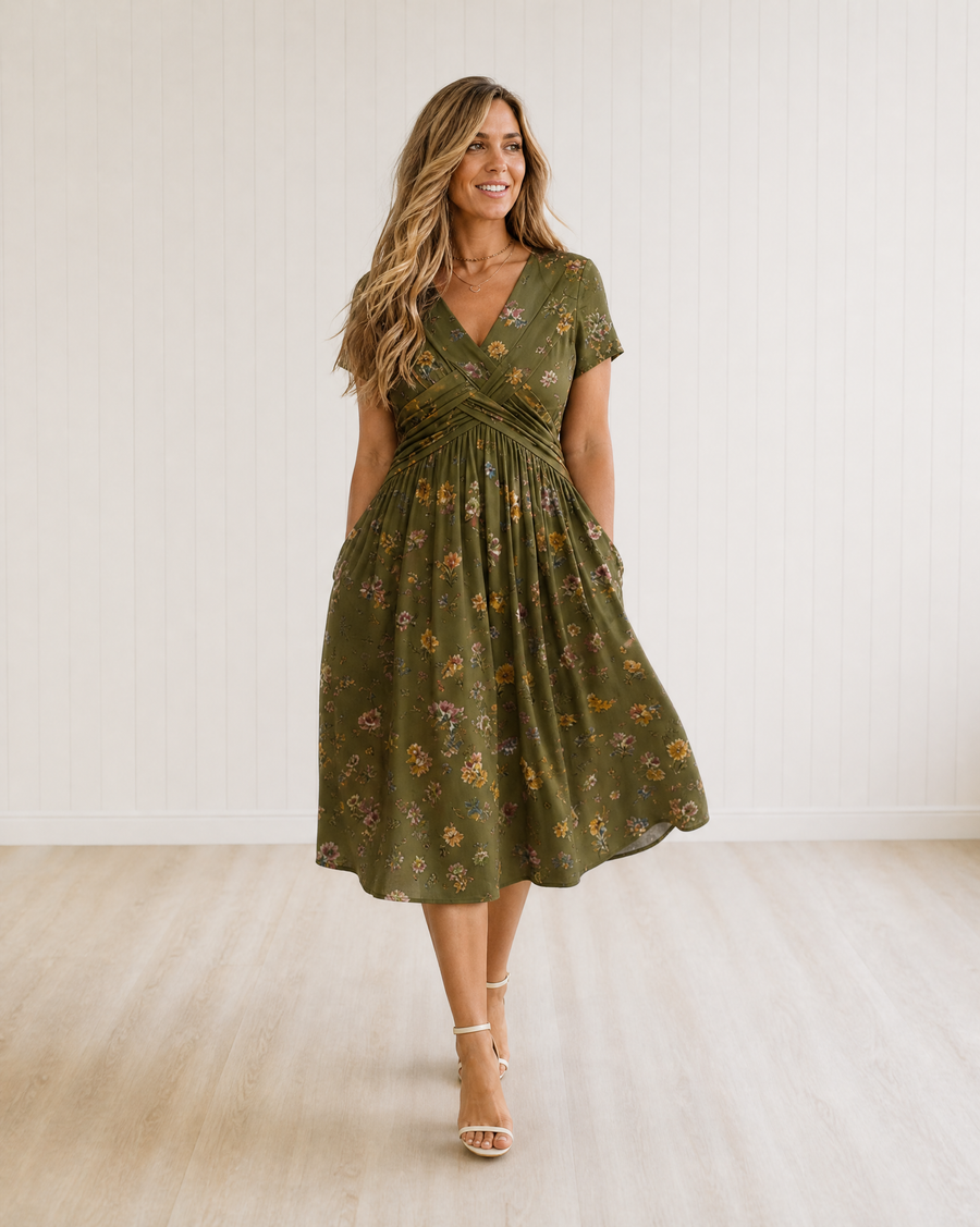 Clara V-Neck Floral Print Dress with Twist Waist