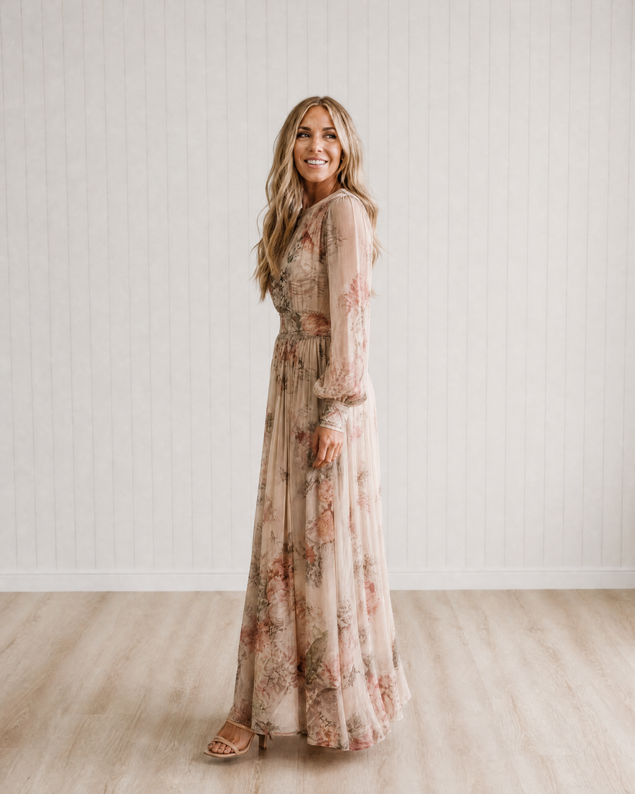 Clementine Vintage Floral High-Waist Maxi Dress