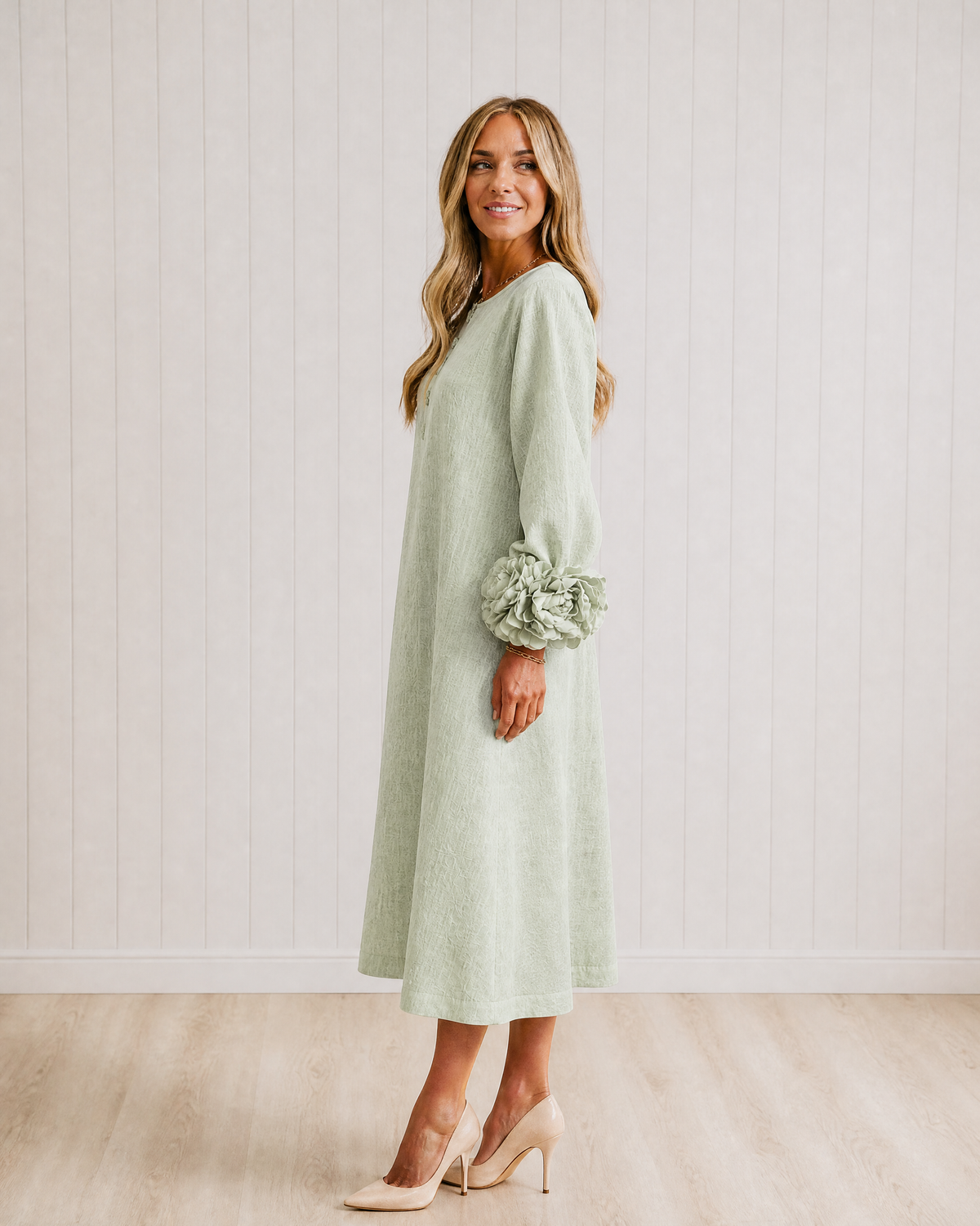 Eloise Floral-Cuff Midi Dress
