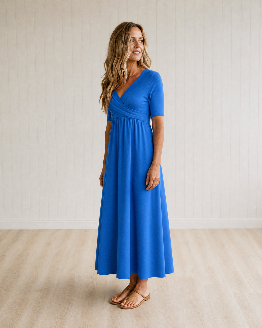Evelina Wrap V-Neck Cocktail Maxi Dress