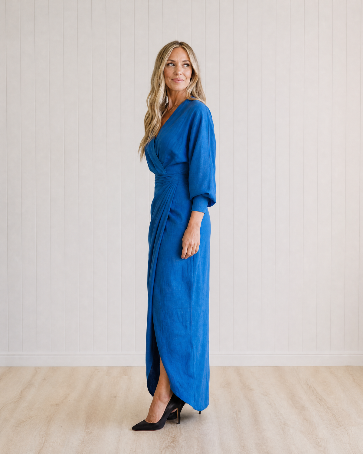Fable Long Sleeve Wrap Overlap Skirt Midi Dress