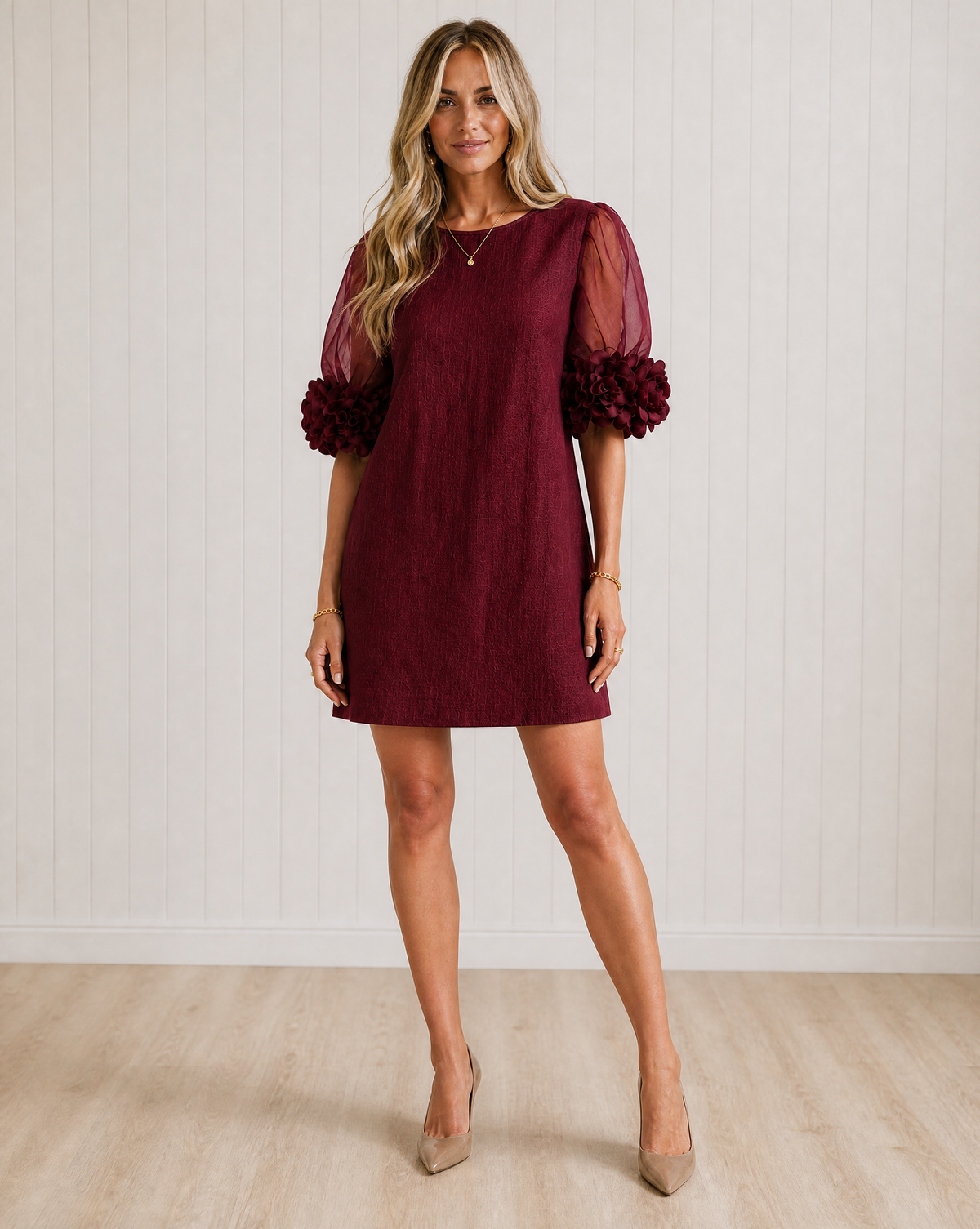 Francesca Floral-Cuff Puff-Sleeve Mini Dress