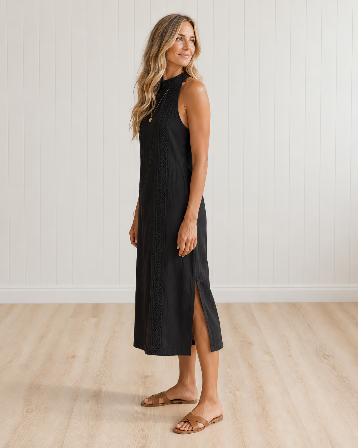 Jimena Midi Dress with Mao Collar