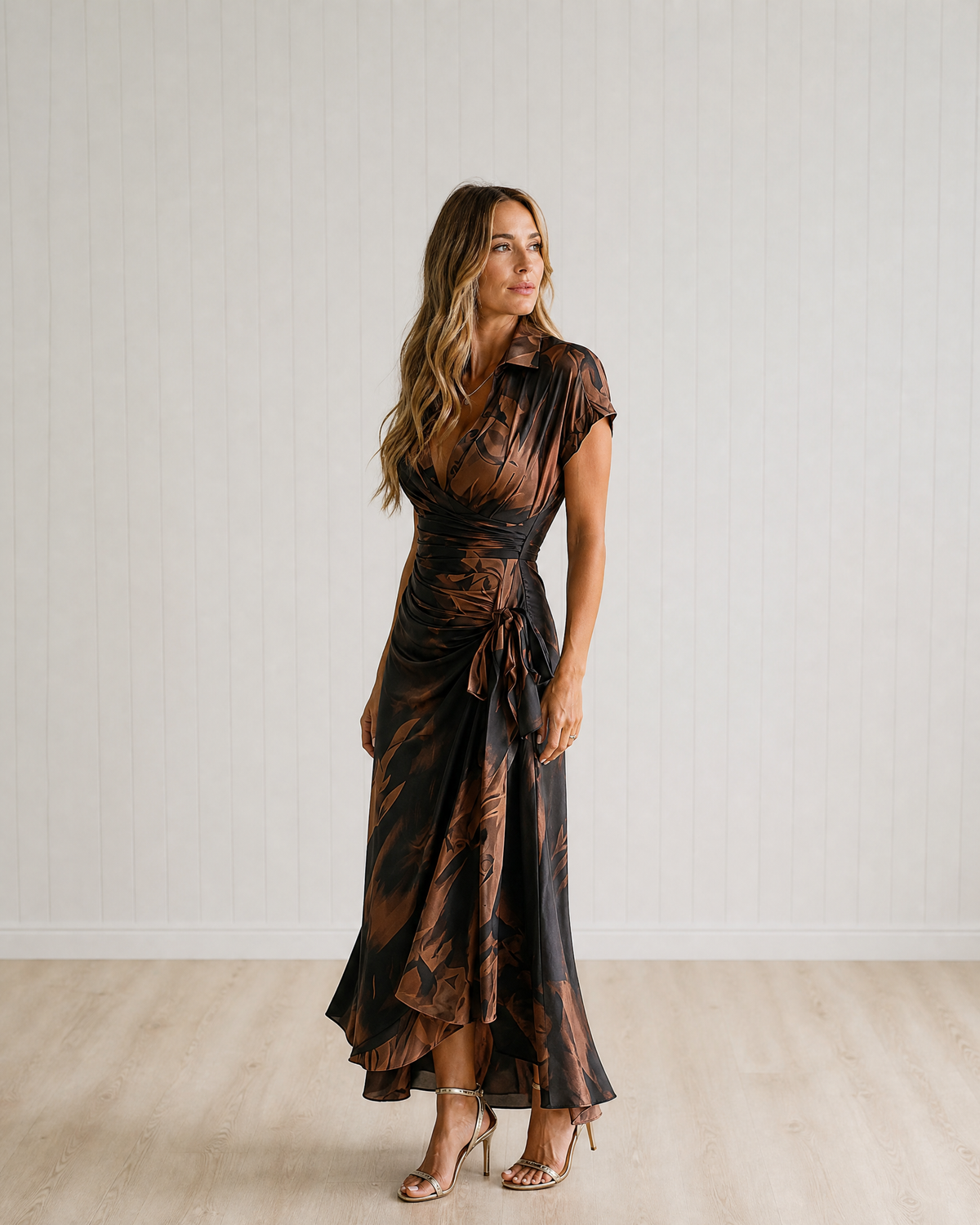 Maren | Abstract Print Wrap Midi Dress