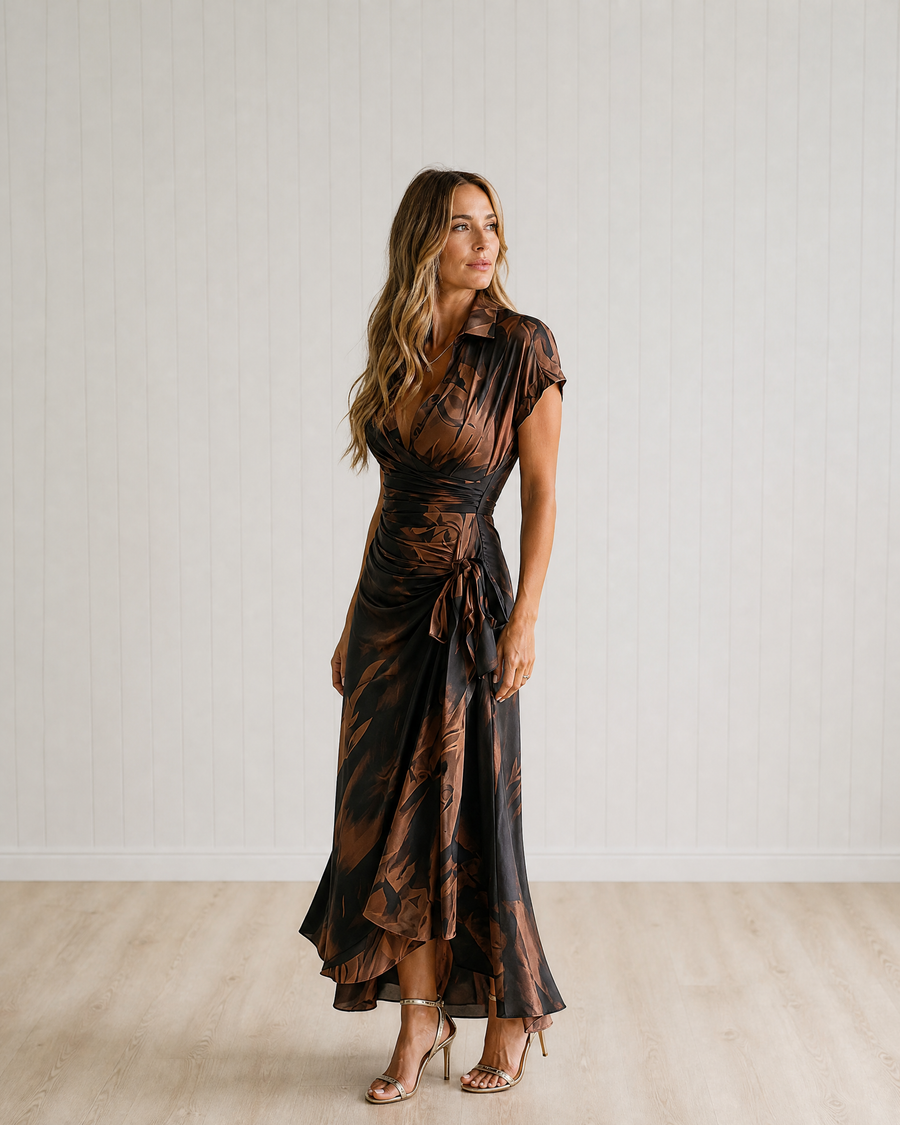 Maren | Abstract Print Wrap Midi Dress