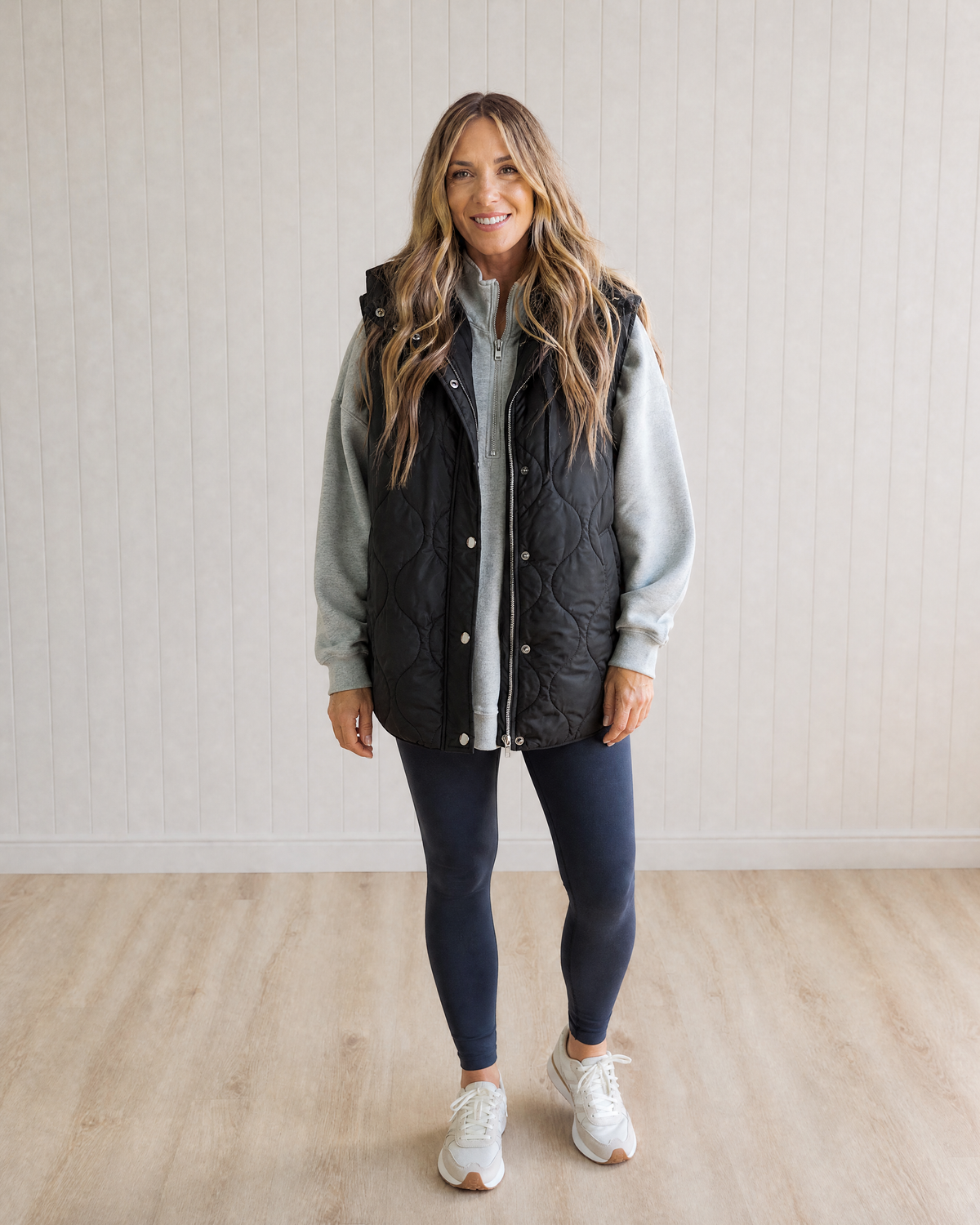 Women's Quilted Hooded Puffer Vest with Zip and Snap Buttons
