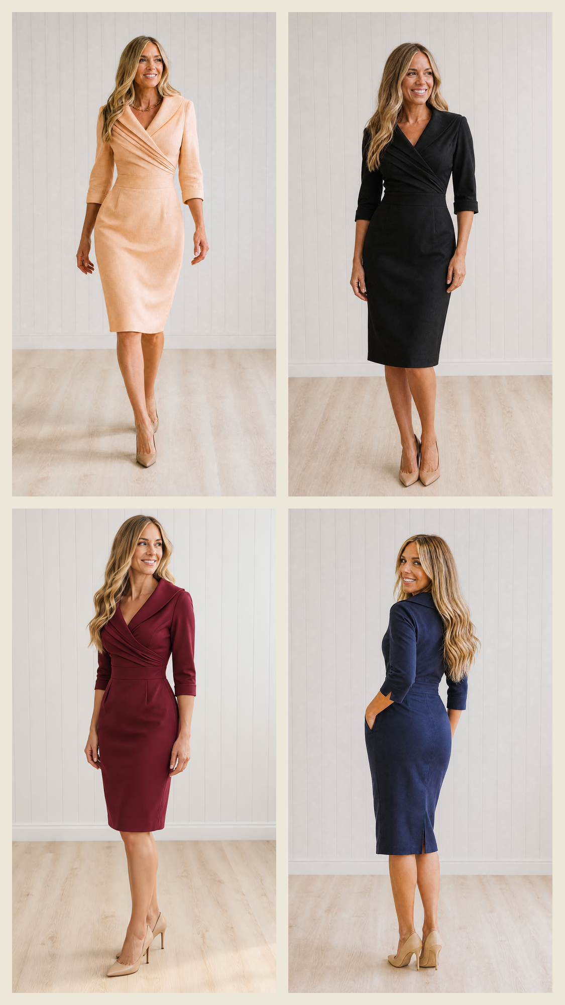 Rosa Pencil Dress with Draped Collar and Pockets