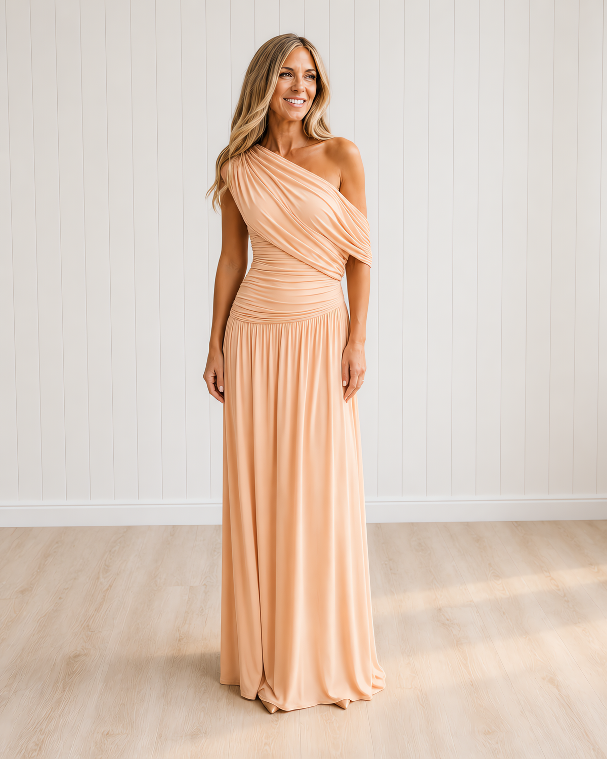 Roxanne Asymmetric Pleated Maxi Dress
