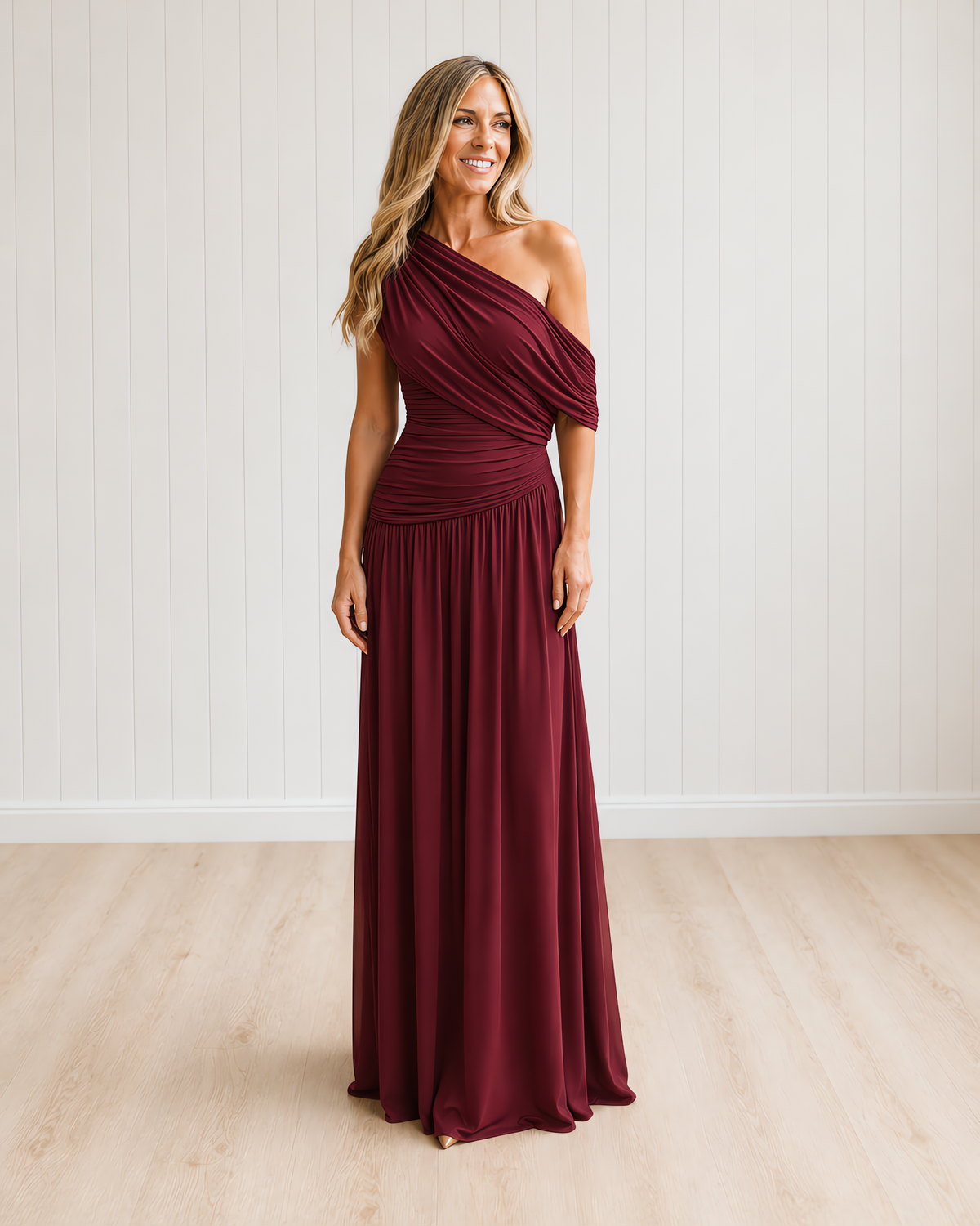 Roxanne Asymmetric Pleated Maxi Dress