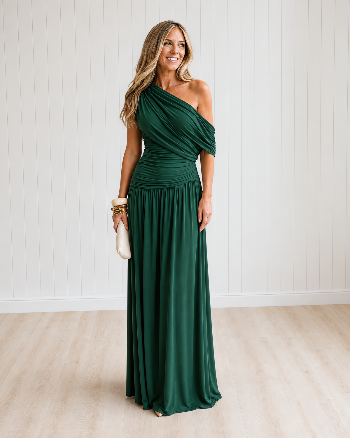 Roxanne Asymmetric Pleated Maxi Dress