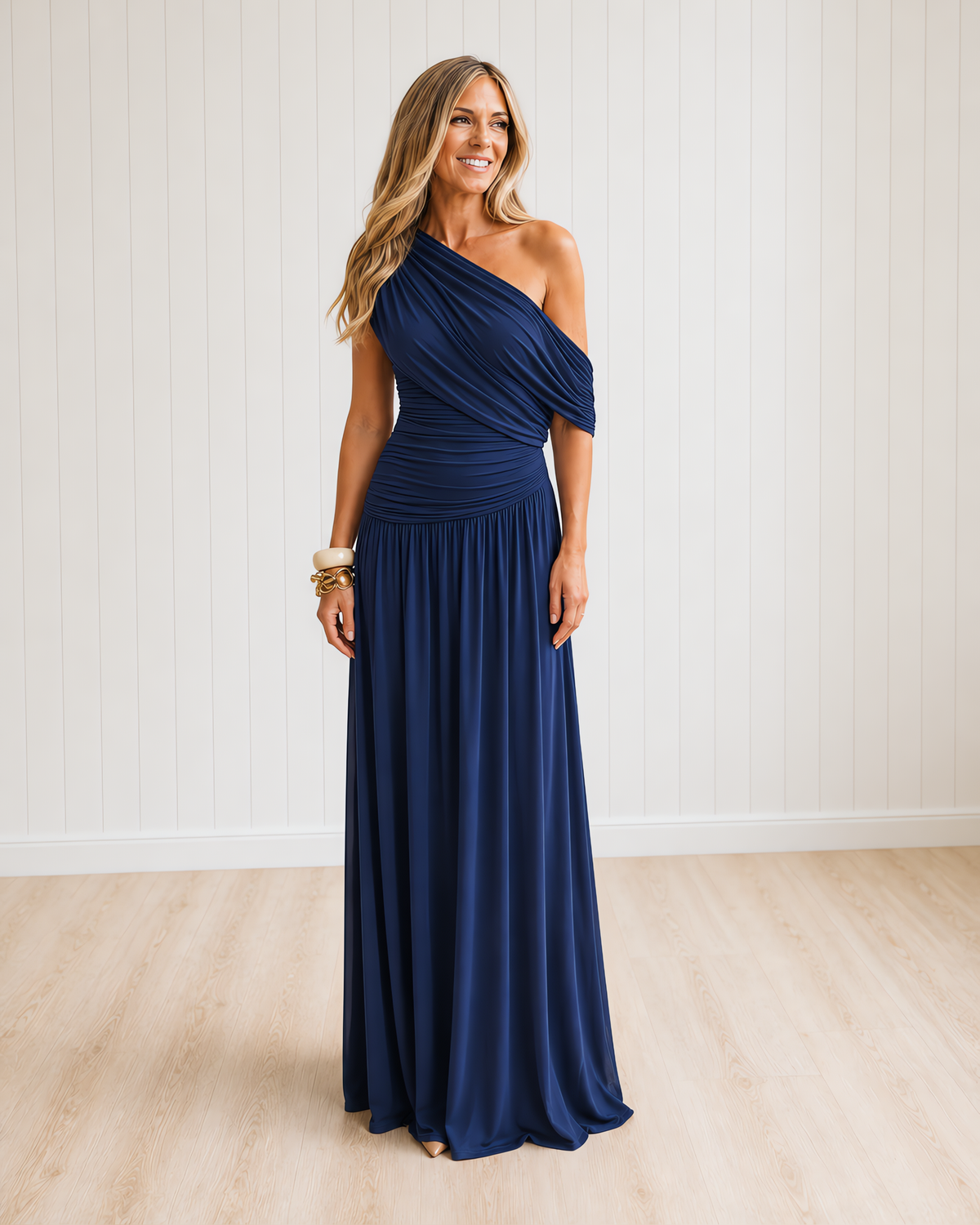 Roxanne Asymmetric Pleated Maxi Dress