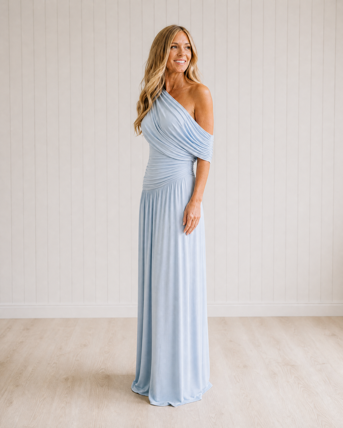 Roxanne Asymmetric Pleated Maxi Dress
